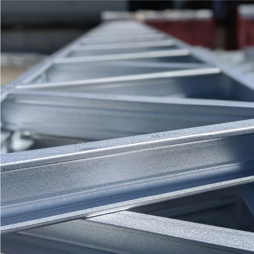 Close-up of galvanized cold-formed steel framing members